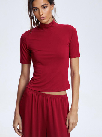 モダール素材のツーピースコーデセット クルーネック 半袖トップス＆ワイドレッグパンツ レディース 2025