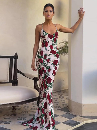 スカーフ付きフローラルマキシドレス ボディコン パーティー スリップドレス レディース 2025