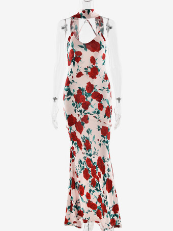 スカーフ付きフローラルマキシドレス ボディコン パーティー スリップドレス レディース 2025