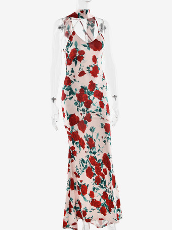 スカーフ付きフローラルマキシドレス ボディコン パーティー スリップドレス レディース 2025