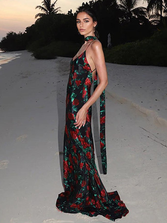 スカーフ付きフローラルマキシドレス ボディコン パーティー スリップドレス レディース 2025