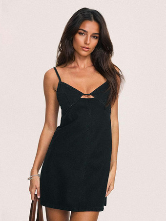 ブラック デニムカットアウトミニスリップドレス（レディース）2025