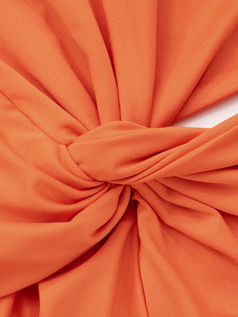 オレンジのホルターネックロングドレス（ハイスリット＆ウエストノット付き）2025