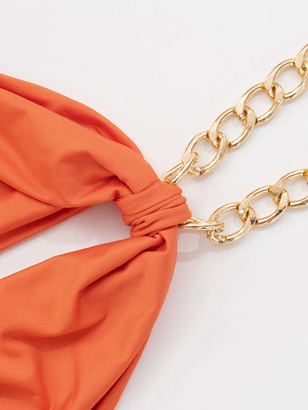 オレンジのホルターネックロングドレス（ハイスリット＆ウエストノット付き）2025