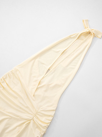 深めのVネック マキシ丈 パーティードレス ホルターネック スリットドレス 2025