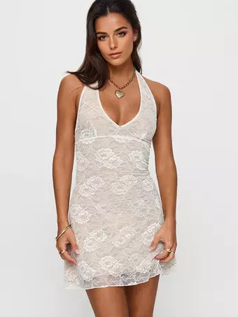 Lace Halter Neck Bodycon Mini Dress For Women 2026 - Milanoo.com