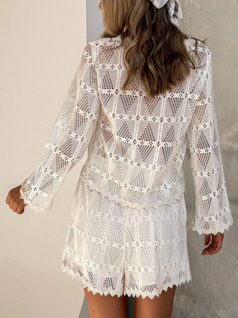 夏向けツーピースコーデセット 長袖Vネックトップスとルーズフィットショーツ 2025