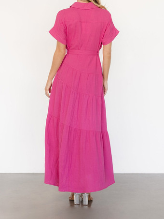 半袖シャツカラーレイヤードマキシドレス（ベルト付き）2025