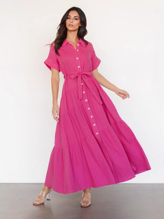 半袖シャツカラーレイヤードマキシドレス（ベルト付き）2025