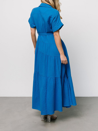 半袖シャツカラーレイヤードマキシドレス（ベルト付き）2025