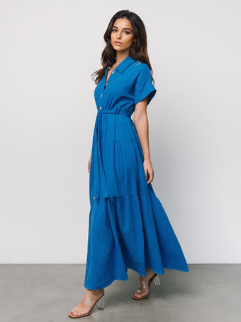 半袖シャツカラーレイヤードマキシドレス（ベルト付き）2025