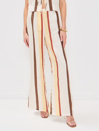 ストライプ柄2ピースコーデセット ノースリーブトップスとルーズレッグパンツ 2025