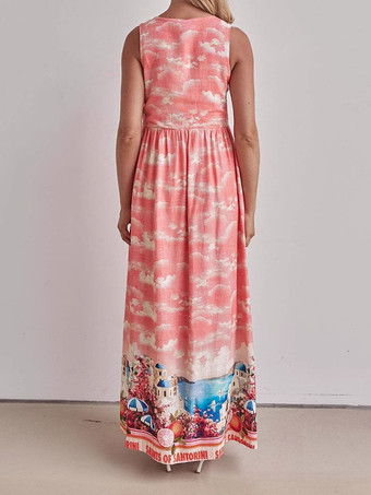 夢のような雲模様のノースリーブVネックマキシドレス 2025