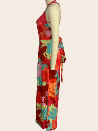 花柄Vネックノースリーブロングドレス 2025