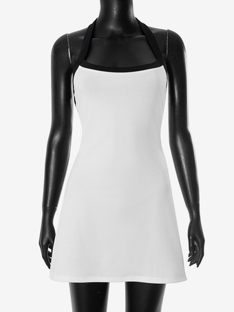 コントラストカラーのホルターネックミニドレス（レディース）2025