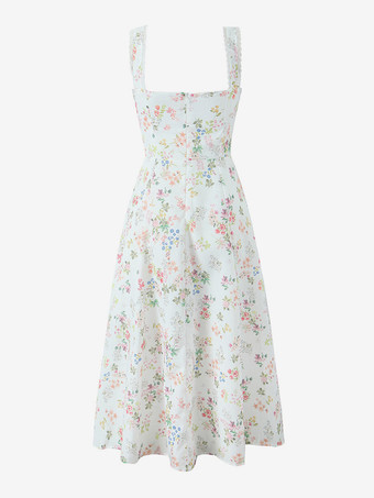 ハートネックとハイスリットが特徴的な花柄ミディドレス 2025