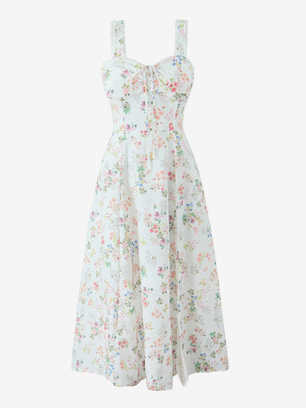 ハートネックとハイスリットが特徴的な花柄ミディドレス 2025