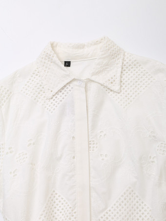 Weißes Midi-Hemdkleid mit hohem Schlitz und 3/4-Ärmeln 2025