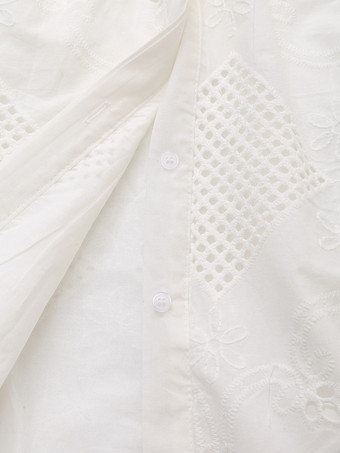 Weißes Midi-Hemdkleid mit hohem Schlitz und 3/4-Ärmeln 2025