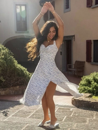 ハイスリット入りフローラルプリントミディドレス 2025