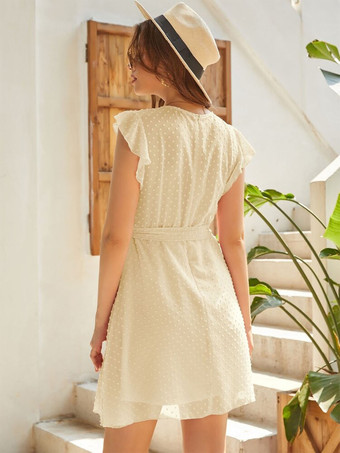 2025年夏にぴったりのフリル袖ベルト付きVネックミニドレス