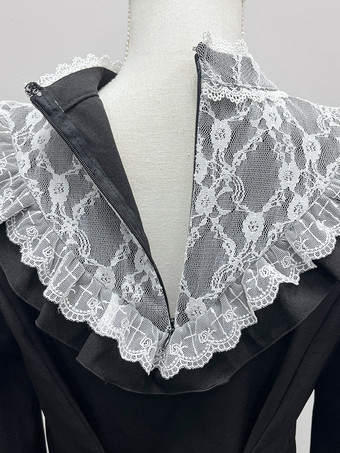 ゴシックロリータブラウスリボンレースハイカラーレーストリム長袖チェーン装飾シャツ