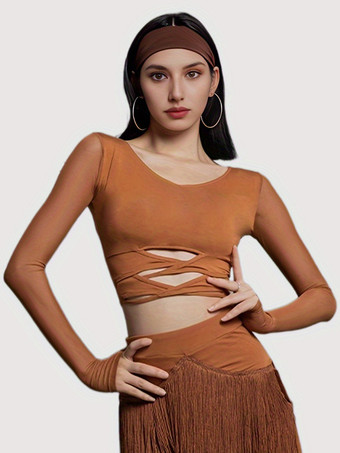 レディース ラテンダンス 2ピース 透明 長袖 トップス＆タッセルスカート 社交ダンス サルサ タンゴスカート