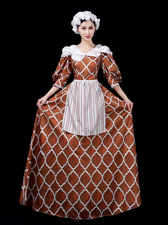 ブラウン女性用中世ヴィンテージメイドドレス ヨーロッパ宮廷風 ルネッサンス ドラマ 貴族風コスチューム