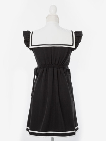 【新作】ロリータドレス リボンボタン ノースリーブ レーストリムドレス サブカルチャー ユニフォーム