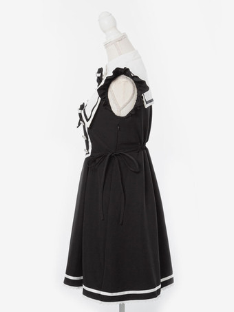 【新作】ロリータドレス リボンボタン ノースリーブ レーストリムドレス サブカルチャー ユニフォーム