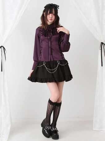 パープル ゴシックロリータブラウスフリル長袖トップスサブカルチャープチかわいいユニフォーム