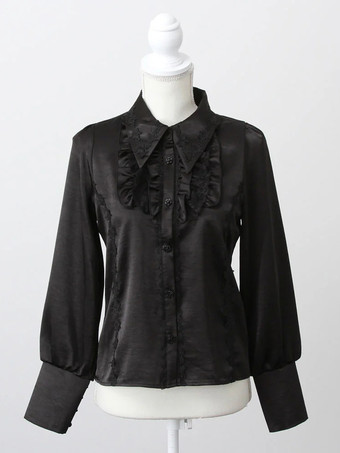 ブラック ゴシックロリータブラウスフリル長袖トップスサブカルチャープチかわいいユニフォーム