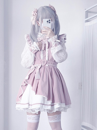   ゴシックロリータドレス フリル 蝶結び レース イレギュラードレス 6色 長袖ドレス