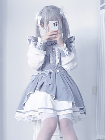   ゴシックロリータドレス フリル 蝶結び レース イレギュラードレス 6色 長袖ドレス