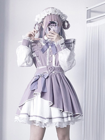   ゴシックロリータドレス フリル 蝶結び レース イレギュラードレス 6色 長袖ドレス