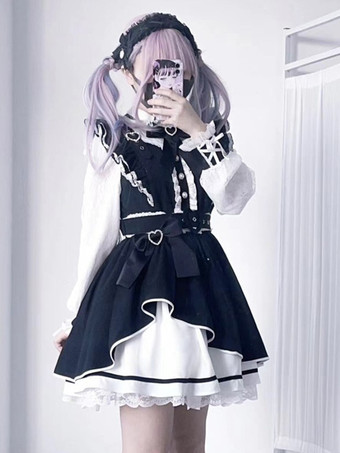   ゴシックロリータドレス フリル 蝶結び レース イレギュラードレス 6色 長袖ドレス