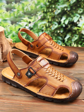 メンズサンダル レザー クローズドトゥ アウトドア ウォーキングサンダル 夏用 滑り止め ビーチサンダル