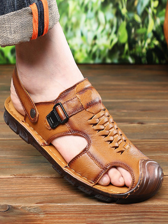 メンズサンダル レザー クローズドトゥ アウトドア ウォーキングサンダル 夏用 滑り止め ビーチサンダル