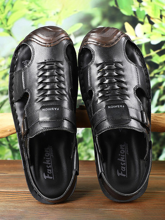 メンズサンダル レザー クローズドトゥ アウトドア ウォーキングサンダル 夏用 滑り止め ビーチサンダル