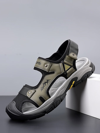 ハンターグリーン メンズ クローズドトゥ スポーツサンダル レザー アウトドア カジュアル サマー フィッシャーマンシューズ