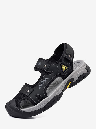 ブラック メンズ クローズドトゥ スポーツサンダル レザー アウトドア カジュアル サマー フィッシャーマンシューズ