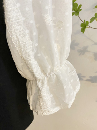 アカデミックロリータブラウス ロリータトップス レースフリル 長袖ブラウス ホワイトロリータシャツ