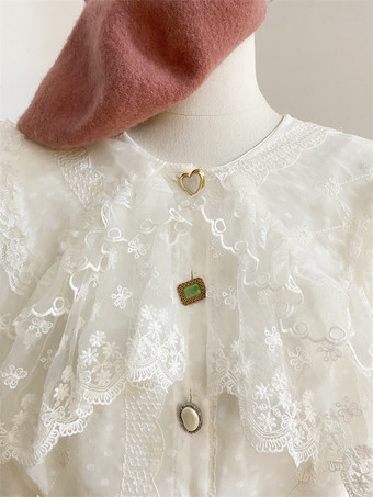 アカデミックロリータブラウス ロリータトップス レースフリル 長袖ブラウス ホワイトロリータシャツ