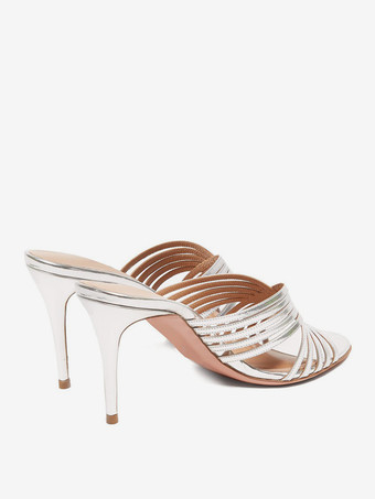 ハイヒールミュール、オープントゥ、ストラップ付きスティレットヒール、パーティーシューズ