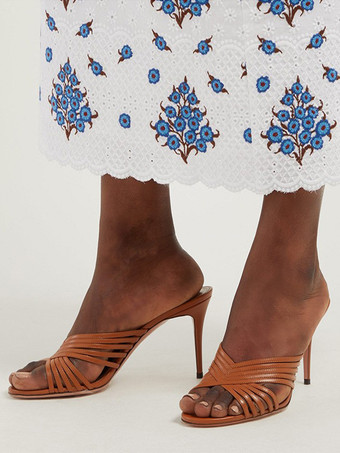 ハイヒールミュール、オープントゥ、ストラップ付きスティレットヒール、パーティーシューズ