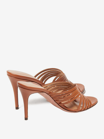 ハイヒールミュール、オープントゥ、ストラップ付きスティレットヒール、パーティーシューズ