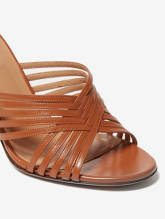 ハイヒールミュール、オープントゥ、ストラップ付きスティレットヒール、パーティーシューズ