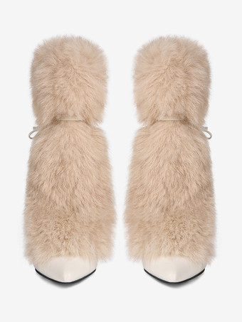 レディース アンクルブーツ フェイクファー ポインテッドトゥ ハイヒール ブーティ