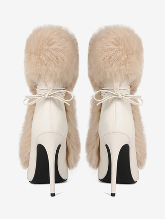 レディース アンクルブーツ フェイクファー ポインテッドトゥ ハイヒール ブーティ
