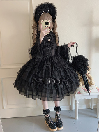 スイートロリータドレスポリエステルノースリーブジャンパーロリータドレス